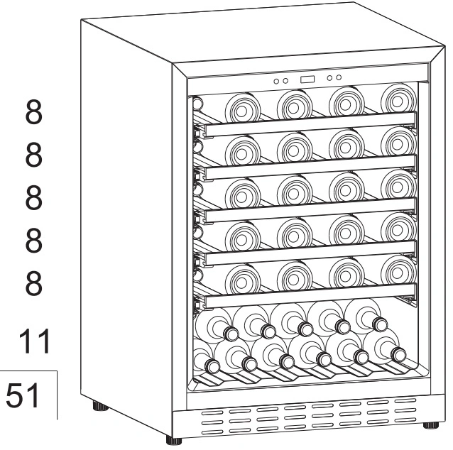 51 Bottles Single Zone CE ETL Certification Popular Glass Door Wine Cooler