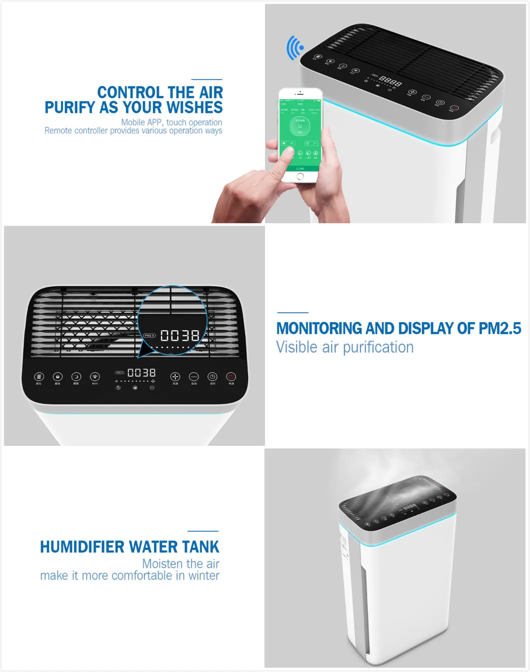 Household Air Purifier HEPA Filter Home Room Pm2.5 Dust Cleaner Smart WiFi Control Olansi