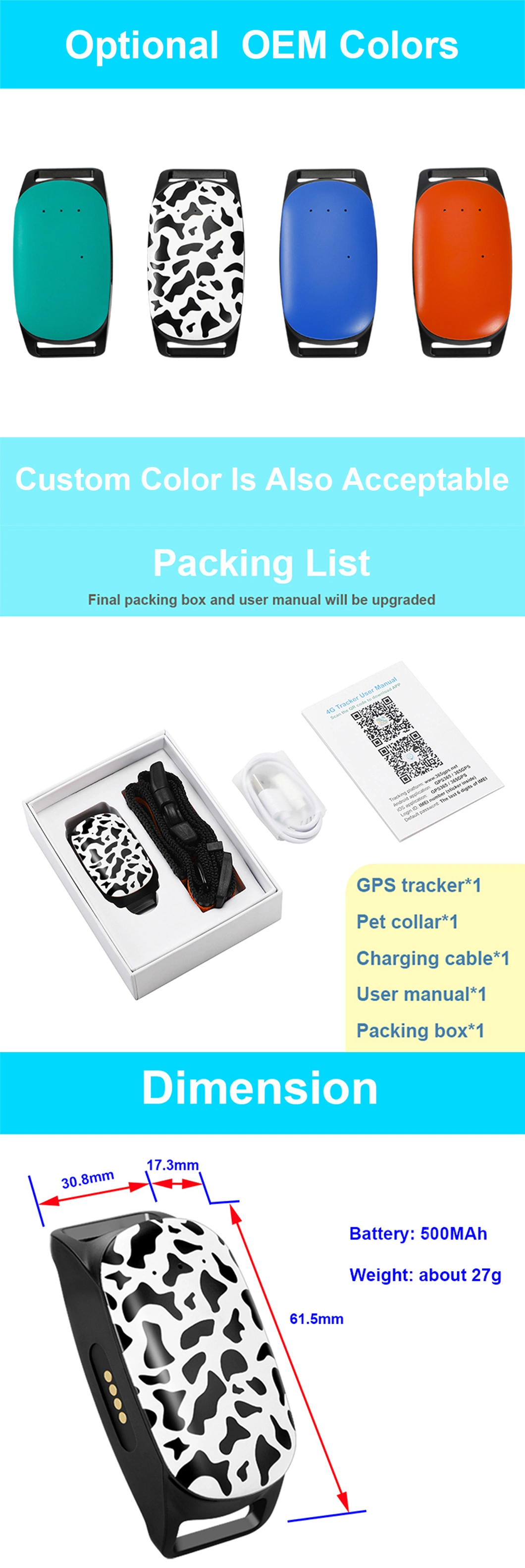 Factory wholesale 4G LTE newest waterproof pets GPS tracker with real time tracking free APP for dog cat animal Y34