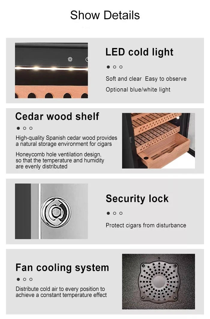 Full Black Glass Door Cigar Cooler Electric Cigar Humidor Cabinet