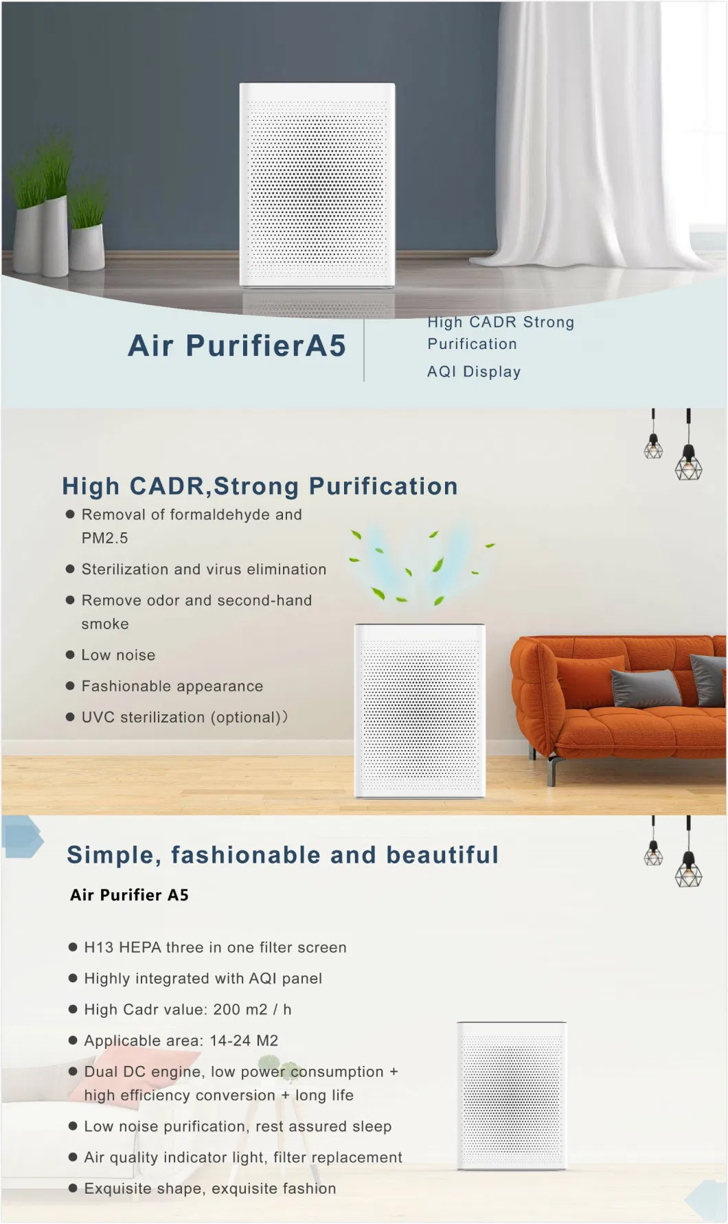 Table Top UVC Air Purifier Intelligent Mini Air Cleaner for Room Use