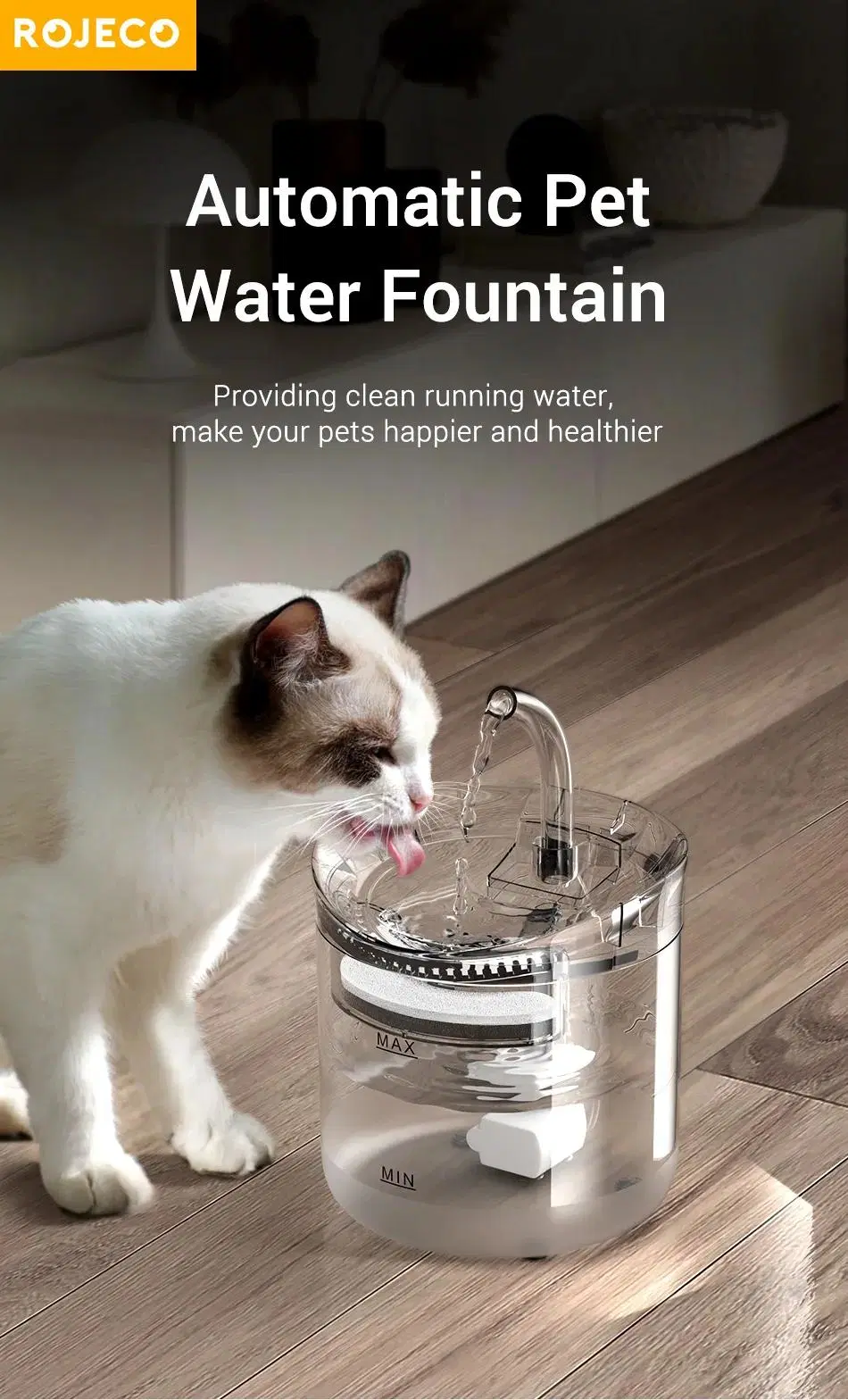 Small Volume 2L Electrical Pet Cat Dog Waterer Plug-in and Rechargeable Pet Water Fountain with 3 Level Pump