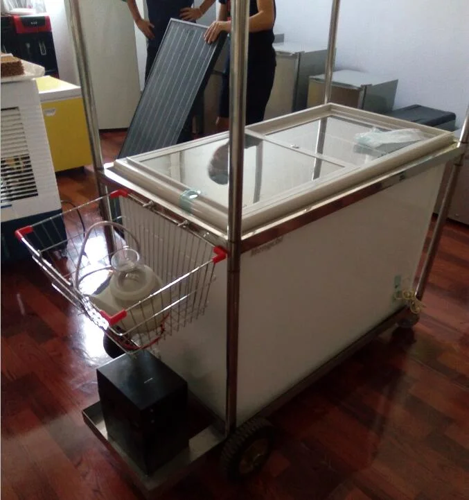 12/24V Movable Fortable Solar Freezer for Moving Ice Cream