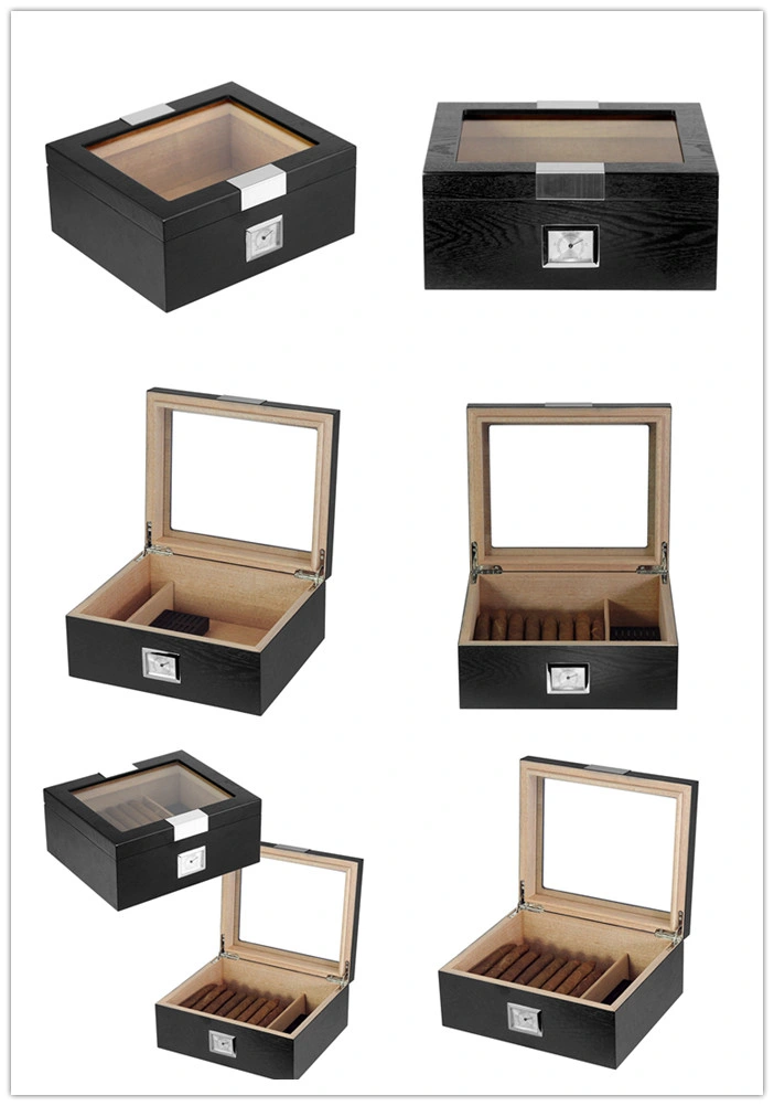 Luxury Black Oak Matte Lacquered Wooden Cigar Humidor Gift Box