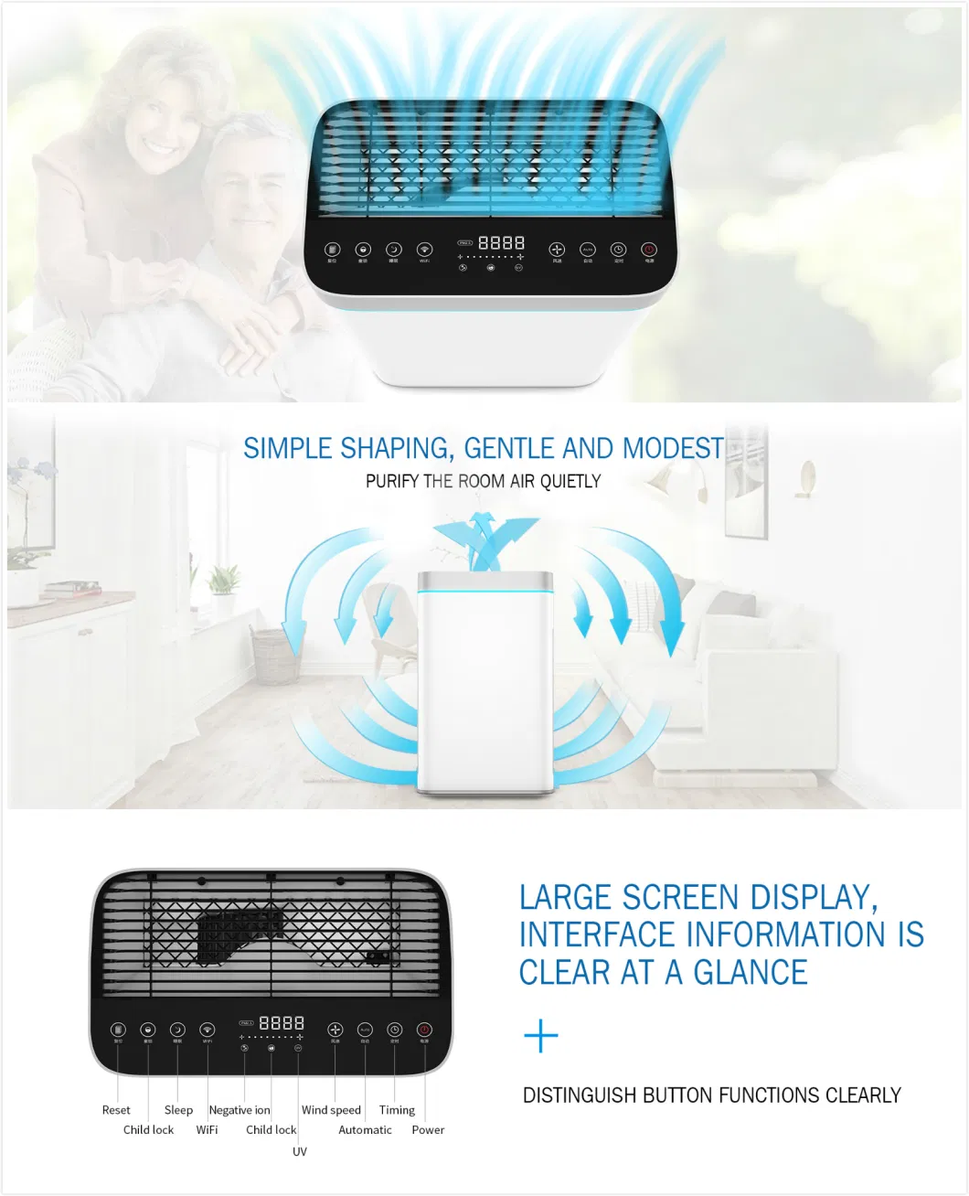 Household Air Purifier HEPA Filter Home Room Pm2.5 Dust Cleaner Smart WiFi Control Olansi