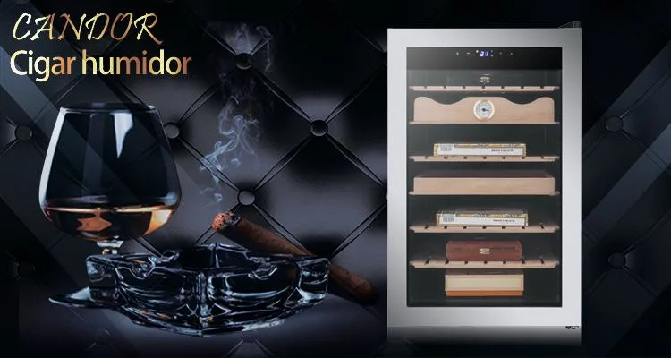 Candor Custom Electronic Wood Shelves Humidor Display Rack Cigar Cooler 70L Humidor Cabinet Cigar 400PCS Volume
