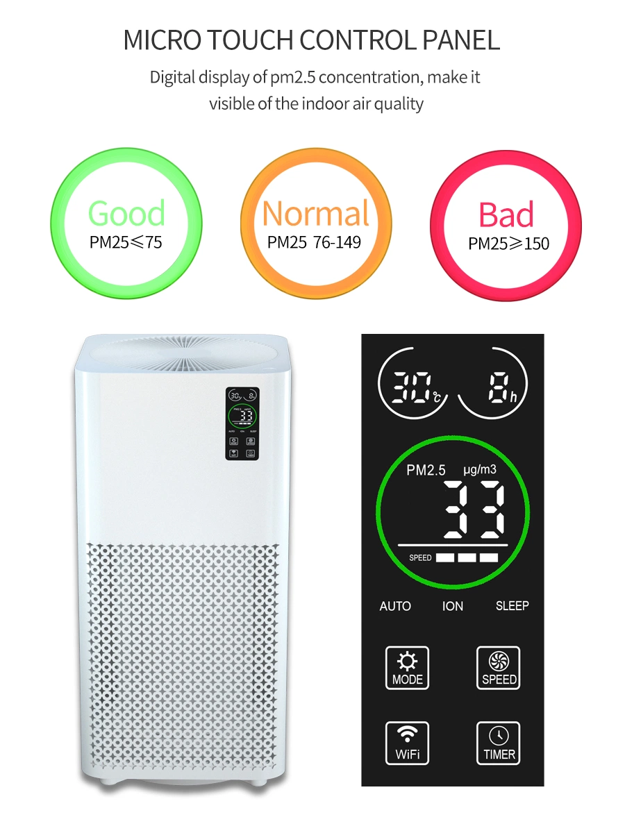 WiFi Smart Control HEPA Filter Dust Collection System UV Air Cleaner for Home