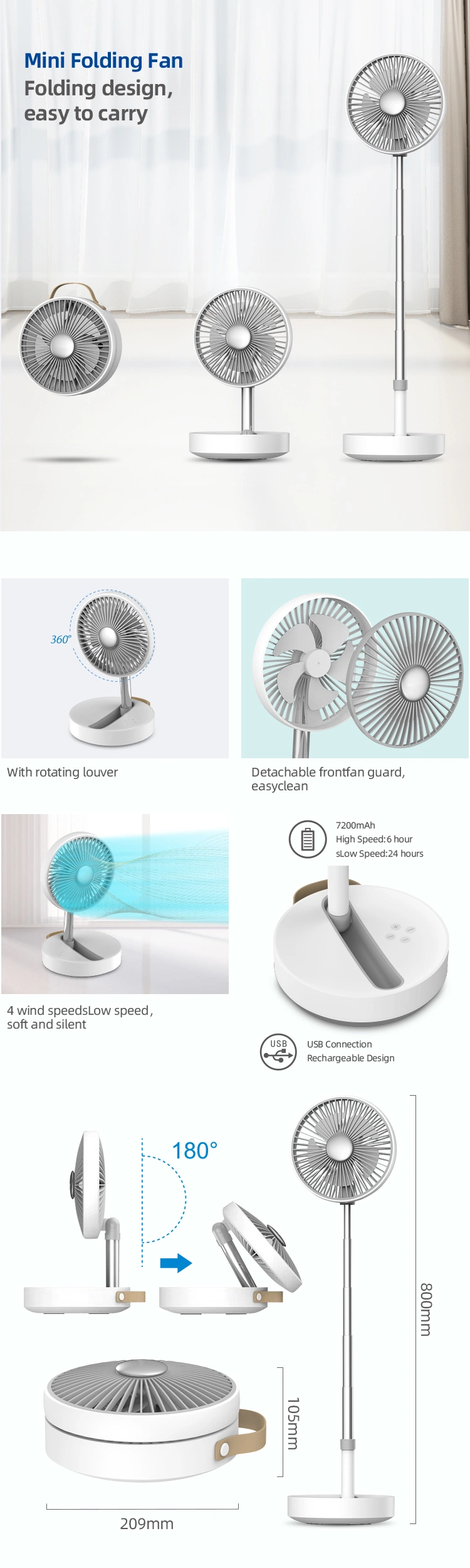 Smart Hot Selling USB Rechargeable Portable USB Charging Cooling Fan Mini Fan