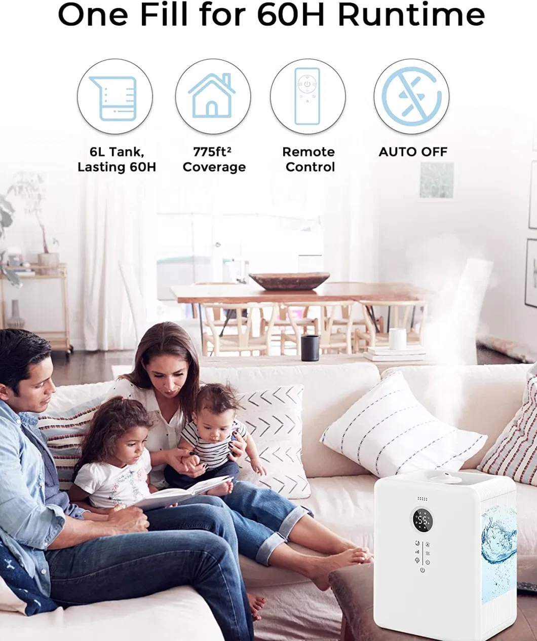 Smart Big Capacity Tank Warm&Cool Air Humidifier with Diffuser Function for Home