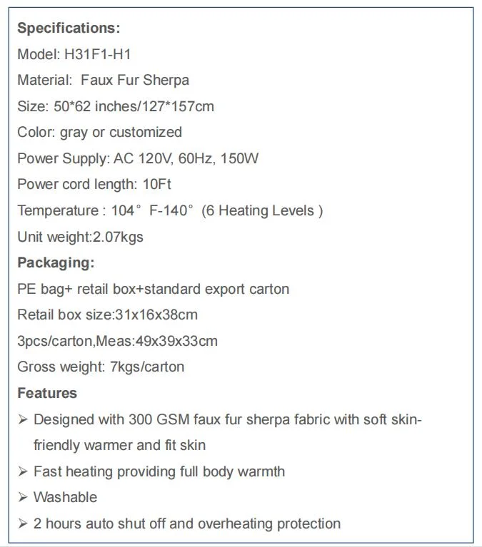 Soft Heated Electric Blanket for Winter Customization Comfortable Electric Blanket