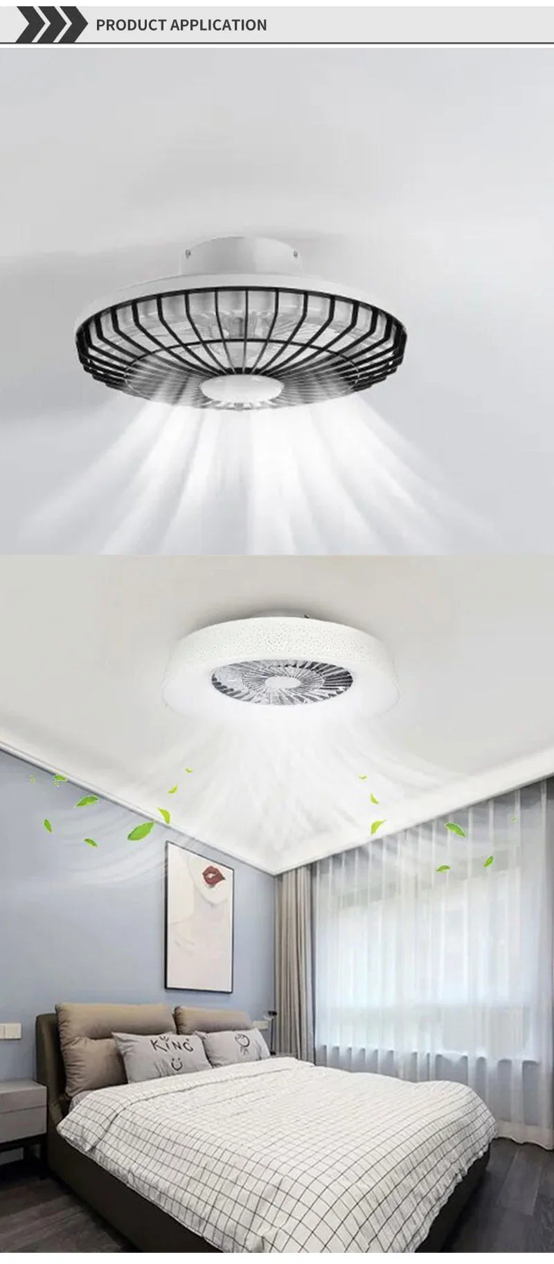 Low Noise Modern Indoor Bedroom Decorative Smart Control Dimmable LED Ceiling Fan