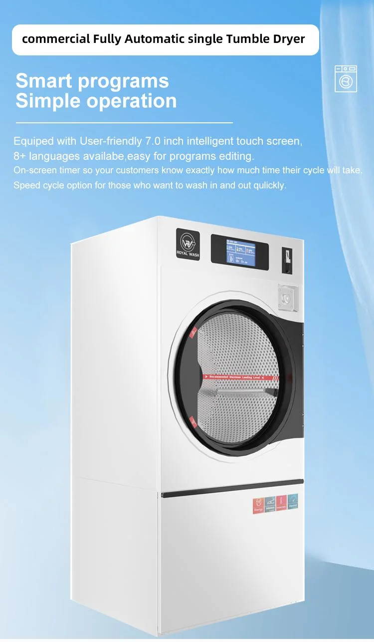 Full Automatic Single Layer Tumble Dryer Coin Operated Laundry Machine for Self Service Laundromat