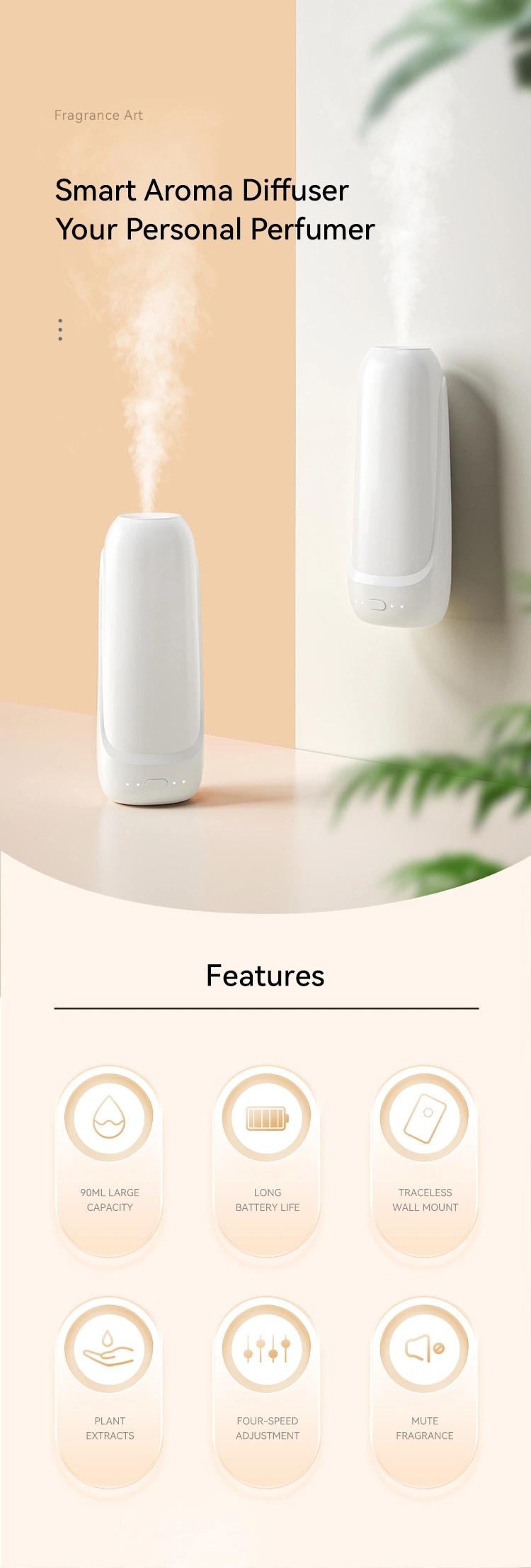 Minimalist Design Car White Ultrasonic Atomization Intelligent Air Purifying Aroma Diffuser