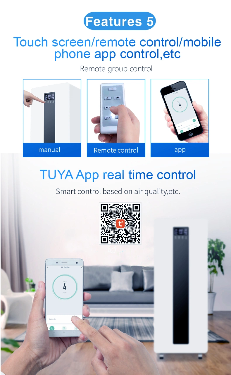 1200cbm Dust Pollen Fur Air Cleaner Intelligent APP Smart Remote Control Air Purifier