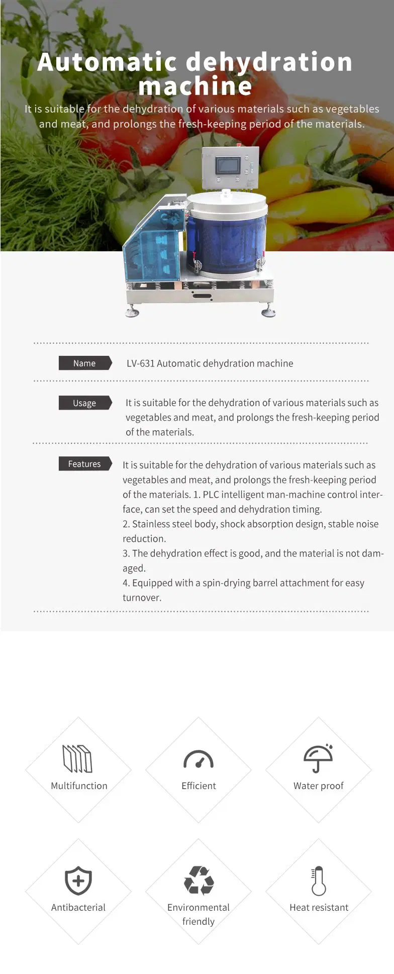PLC Smart Controller Automatic Dehydration Machine Vegetable Meat Fruit Dryer Machine