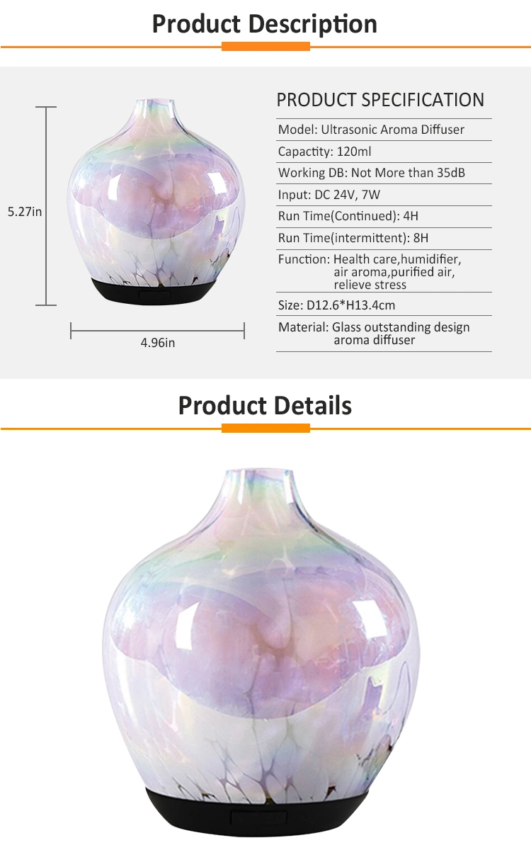 120ml Aromatherapy Art Glass Portable Ultrasonic Cool Mist Essential Oil Aroma Diffuser Luxury Home Scent Diffuser