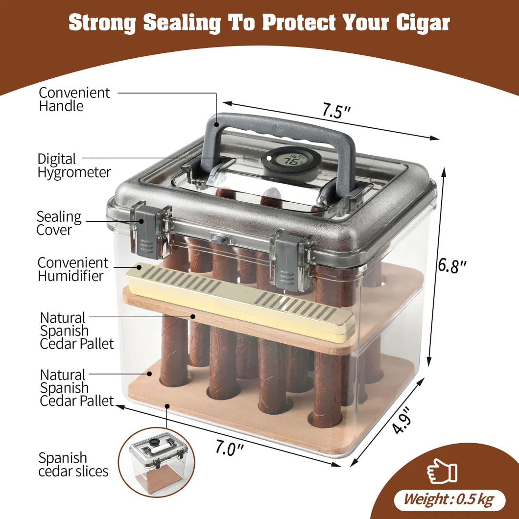 Large Capacity Travel Cigar Humidors with Spanish Cedar &amp; Humidifier &amp; Digital Hygrometer That Can Hold 15-50 Cigars