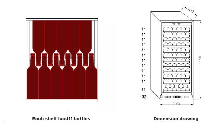 Wine Cooler 121 Bottles Sliding Beech Wood Shelves Commercial Red Wine Fridge