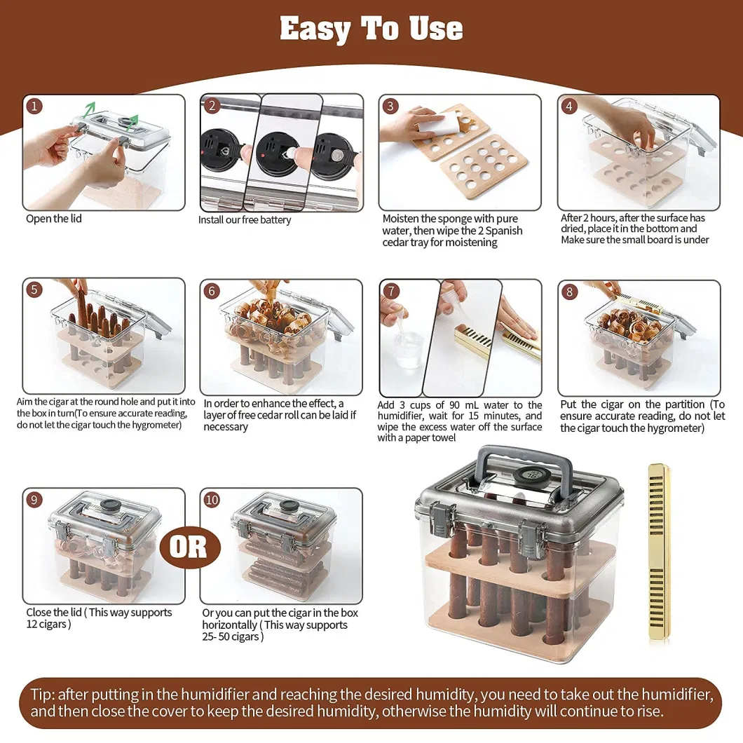 Large Capacity Travel Cigar Humidors with Spanish Cedar &amp; Humidifier &amp; Digital Hygrometer That Can Hold 15-50 Cigars