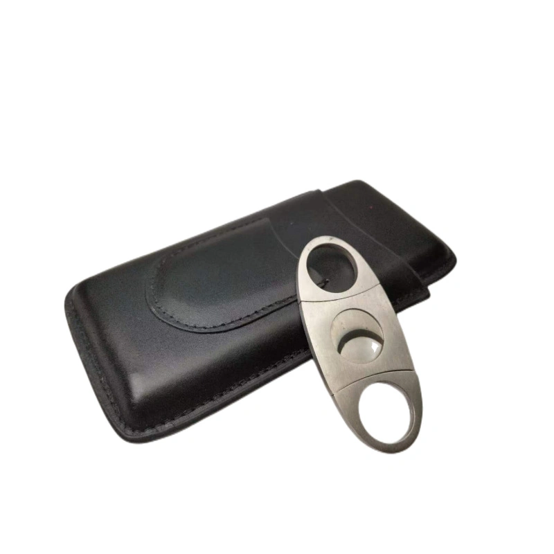 Custom Cigar Case Leather Portable 3 Tube Holder Travel Humidor Cigar Case Holder with Cigar Cutter