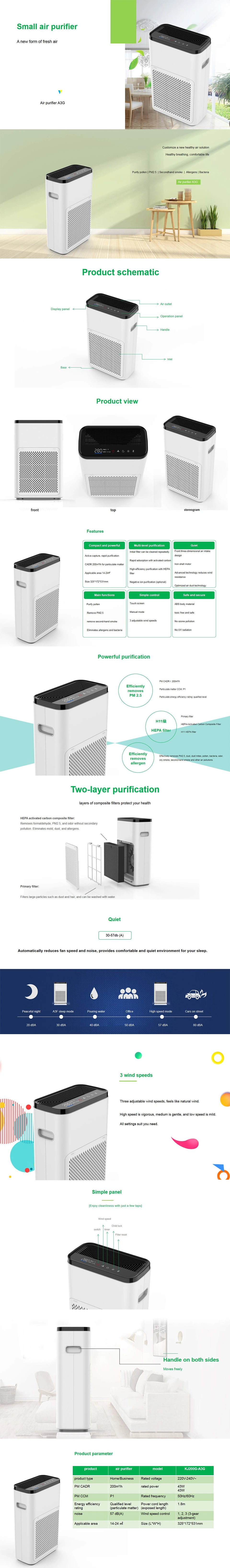 Smart Home Air Purifier HEPA Filter Portable Air Purifier Desktop Air Cleaner
