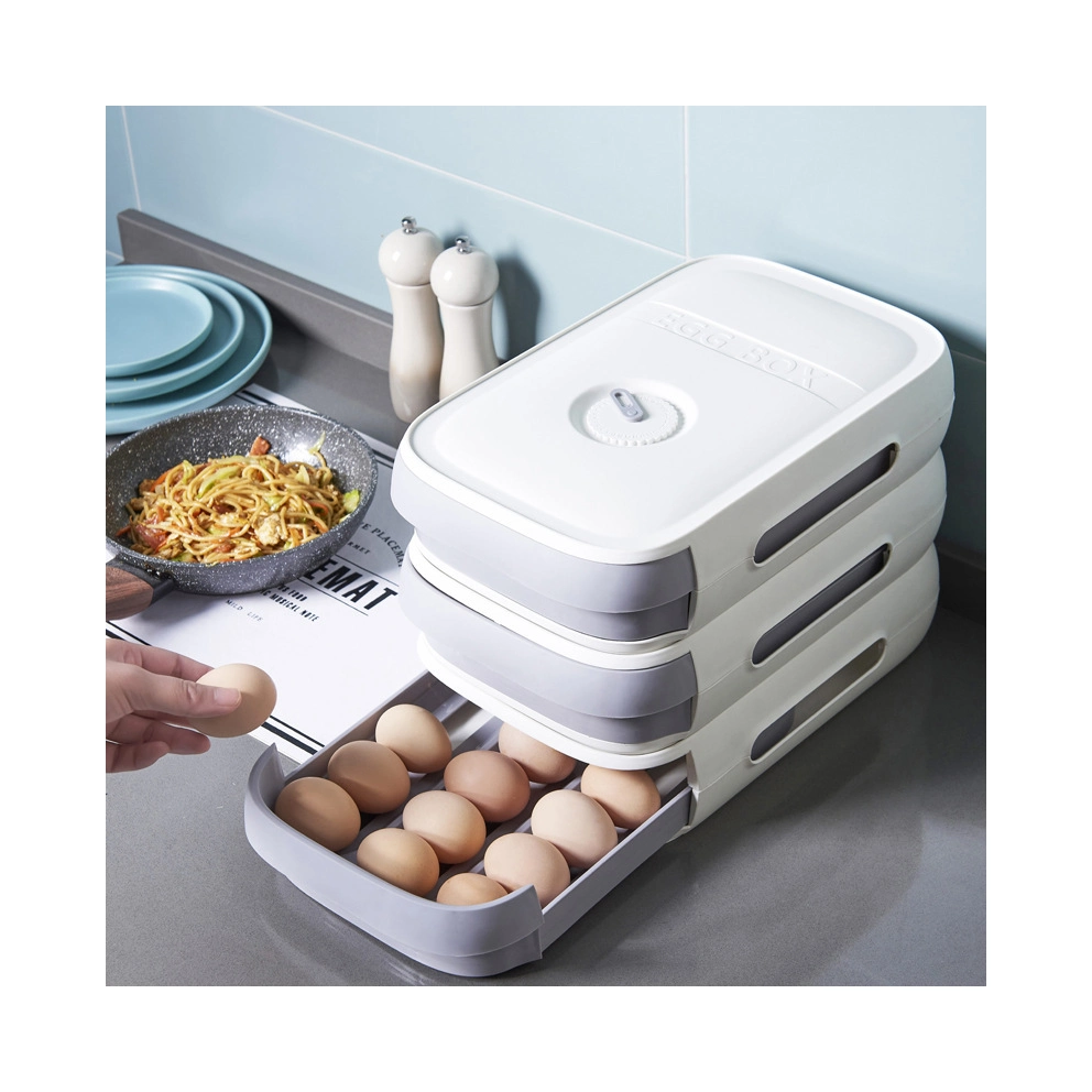 Refrigerator Eggs Convenient with Lids Drawer Type Food Organizer Tray for Fridge Boxes Container Plastic Egg Storage Box