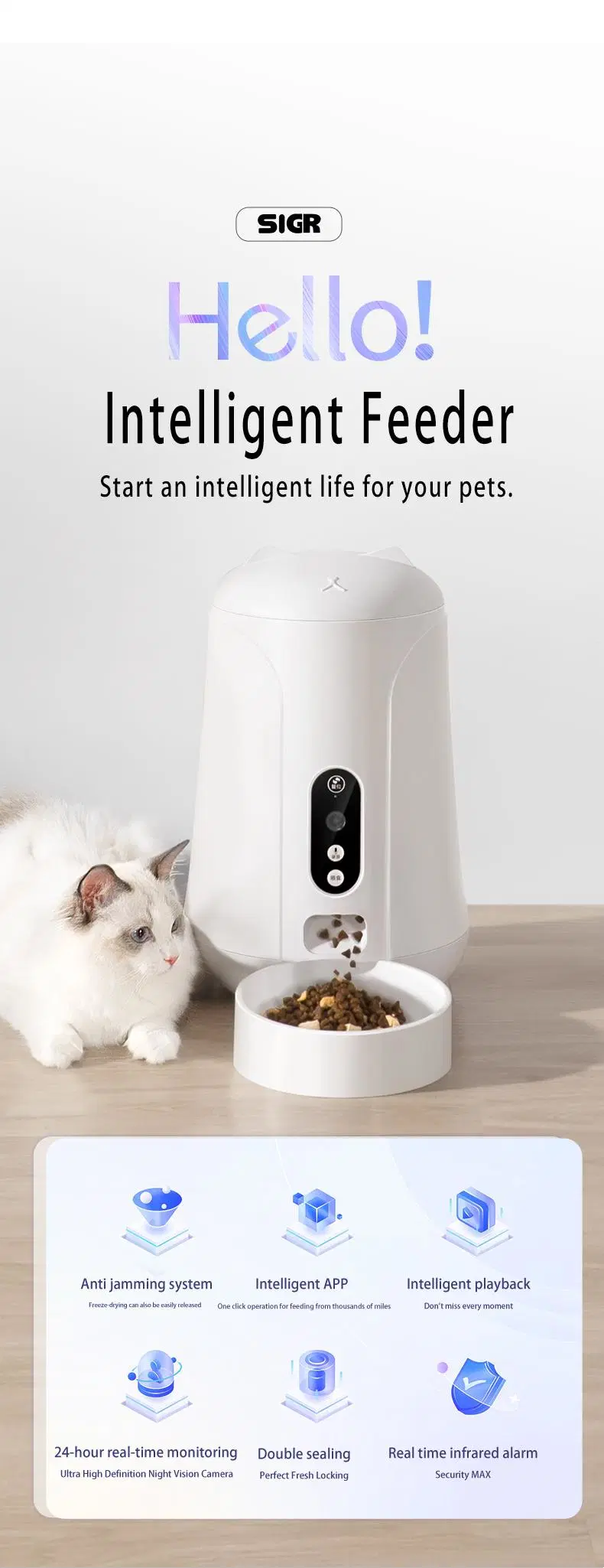 Promotional WiFi Remote Camera Control 6L S Dog Food Feeder Smart Interactive Pet Dispenser Microchip Automatic Pet Feeder 1.5kg