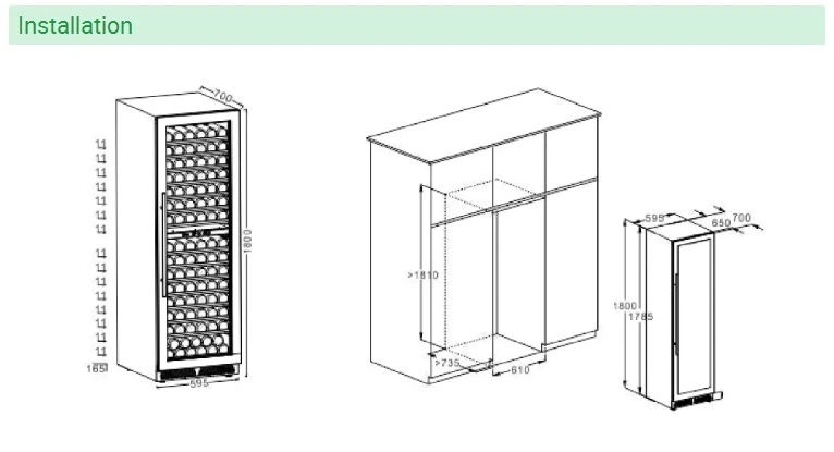 Embedded Kitchen Low-E Glass Door Compressor Wine Chiller