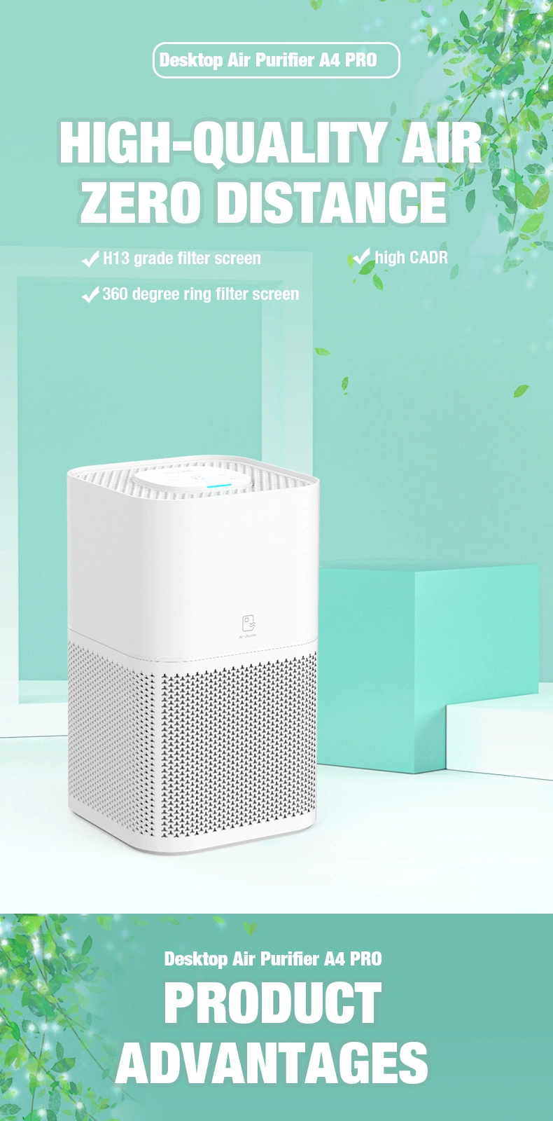 Olansi DC Motor HEPA Anti Virus Intelligent Home Anion Pm2.5 Air Purifier UV Light Room Air Cleaner