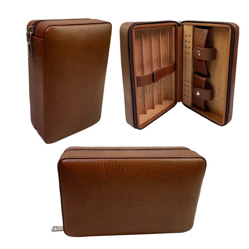 Ea344 Manufacturer Luxury Accessory Cedar Wood Travel Humidor Leather Case Wholesale Logo Storage Custom Cigar Box
