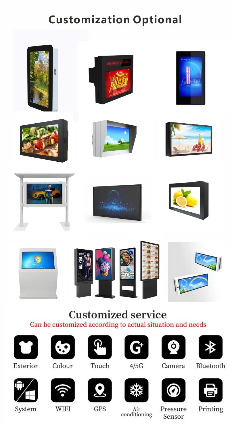 IP65 Waterproof Touch Advertising Screens Local Aftermarket Digital Signage Displays Outdoor LCD Video Wall