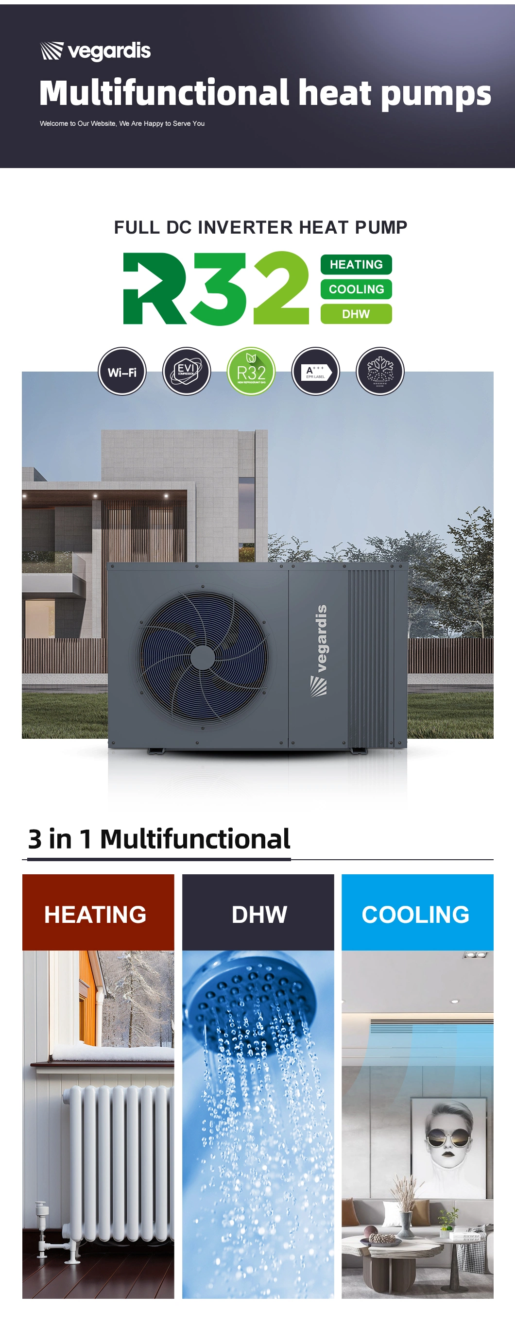 12kw Smart Residential Heating and Cooling Air to Water Heat Pump Water Heater and Space Heating Cooling