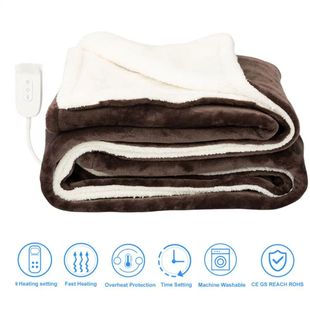 Hot Sales Online Electric Heating Blanket, Soft Sherpa Heated Throw Blanket