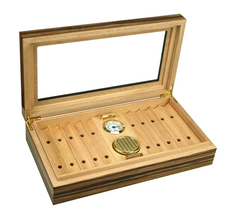 China Factory Customized High Quality Glossy Cedar Wooden Cigar Humidor Travel Cigarate Box with Window