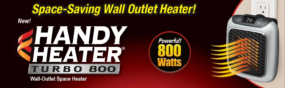 Ontel Handy Heater Turbo 800 Wall Outlet Small Space Heater with Adjustable Thermostat, Programmable 12-Hour Timer, Auto Shut off - Quiet &amp; Space-Saving Ceramic