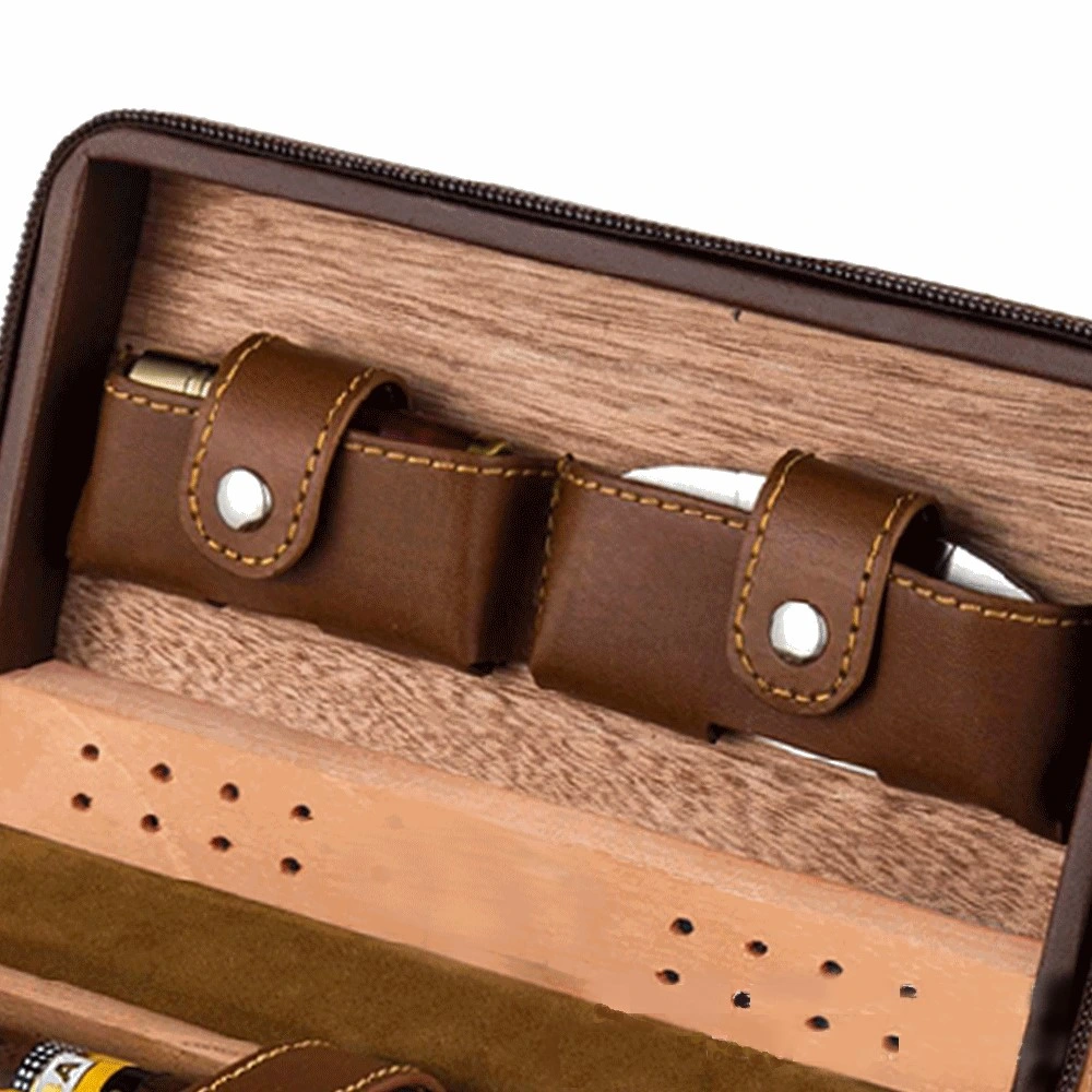 High-End Custom Exquisite Leather Humidor Storage Packaging Box Travel Portable with Zipper