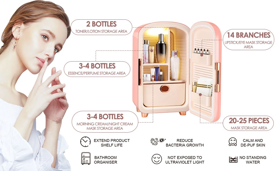 12L AC/DC Portable Cosmetic Beauty Fridge for Skincare Makeup Cosmetic