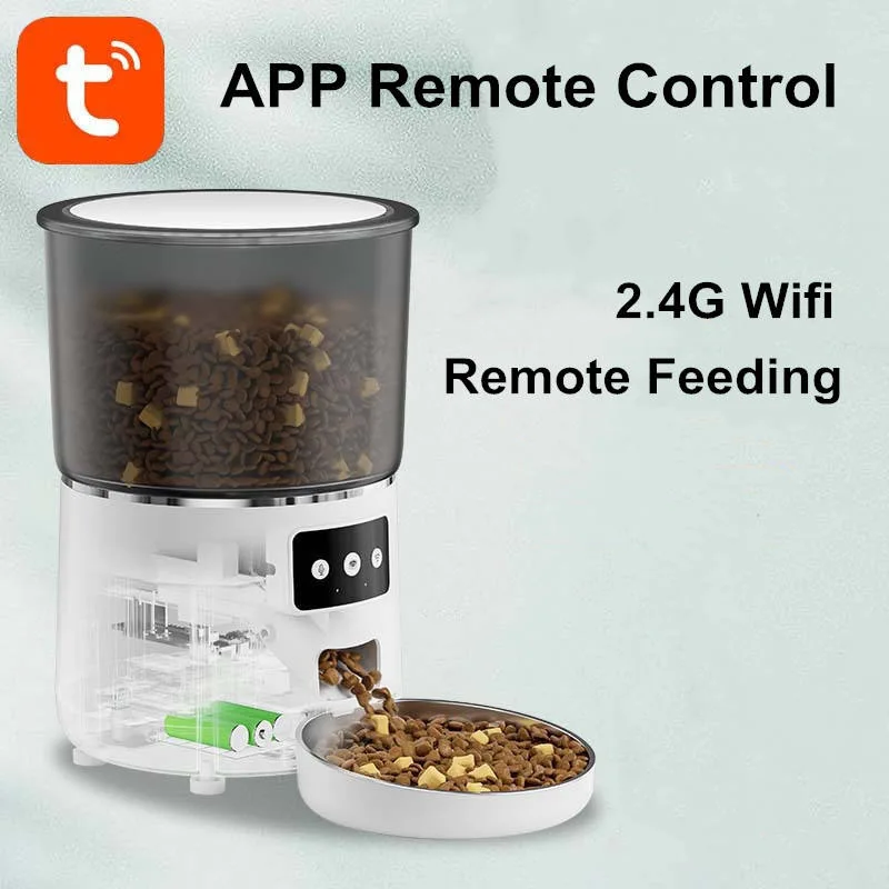 2024 New Tuya APP Remote Control Dry Food Dispenser WiFi Intelligent Automatic Pet Feeder with Stainless Steel Bowl for Cats and Dogs