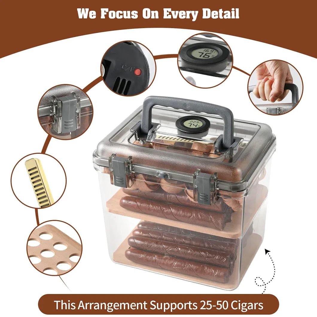 Large Capacity Travel Cigar Humidors with Spanish Cedar &amp; Humidifier &amp; Digital Hygrometer That Can Hold 15-50 Cigars