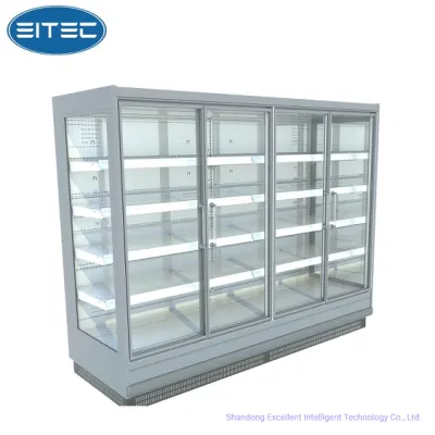 Supermercado mostrador de exposición de tipo abierto en posición vertical del controlador de Carel Multideck Cainet refrigerador