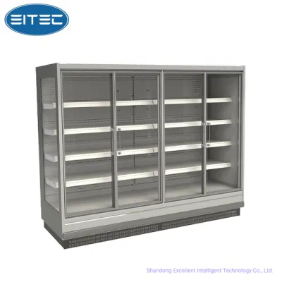 Supermercado mostrador de exposición de tipo abierto en posición vertical del controlador de Carel Multideck Cainet refrigerador