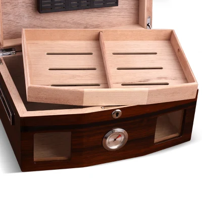 Madera de cedro Humidor de viaje portátil caja caja de cigarros puros Humidor de verificación higrómetro humidificador