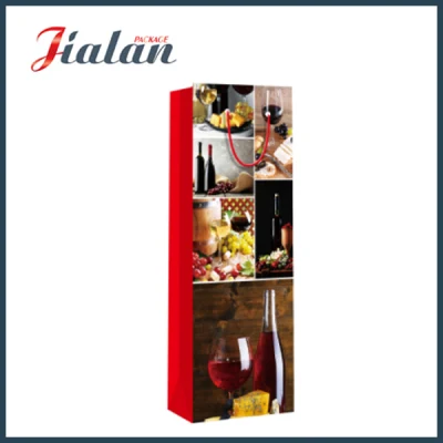 Bodega bebidas botellas de vidrio Logo personalizado hecho barato regalo vino Bolsa de papel
