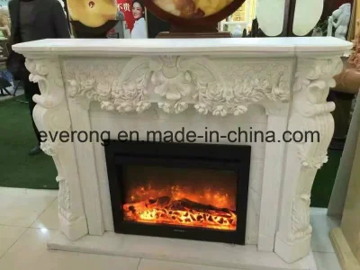  Envolvente de chimenea personalizada chimenea de mármol blanco Mantel con talla de flores