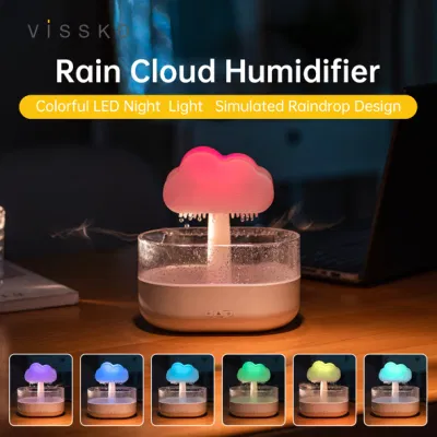 Humectador de lluvia Cloud 200ml gotas de agua Colorful 7-Color Luz esencial Aceites Aroma Difuser