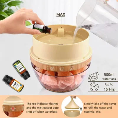 Lámpara de Sal del Himalaya Aromaterapia con Aceite Esencial 500ml Difusor de Aroma Humidificador de Aire Portátil para Oficina