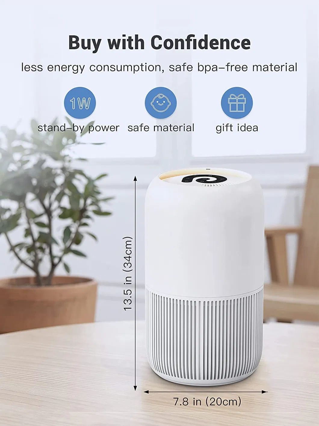 2022 Mei Awarded Sliver Award Winners Household Home Portable Ture HEPA Filter Air Purifier with Child Lock Sleep Mode for Pollen/Pet