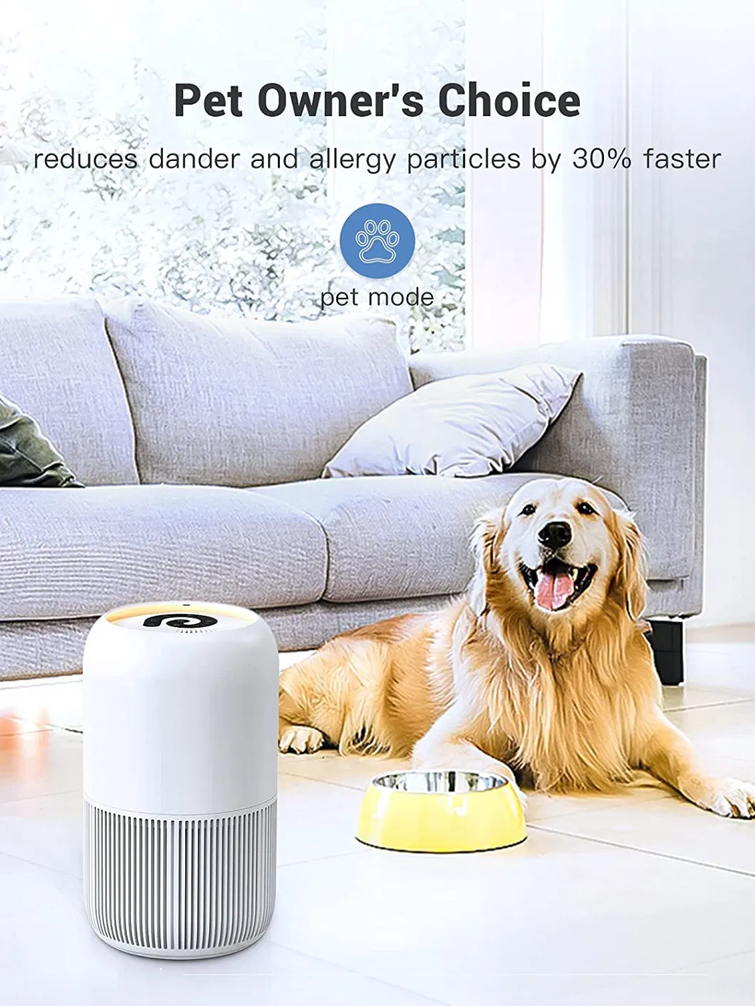 2022 Mei Awarded Sliver Award Winners Household Home Portable Ture HEPA Filter Air Purifier with Child Lock Sleep Mode for Pollen/Pet