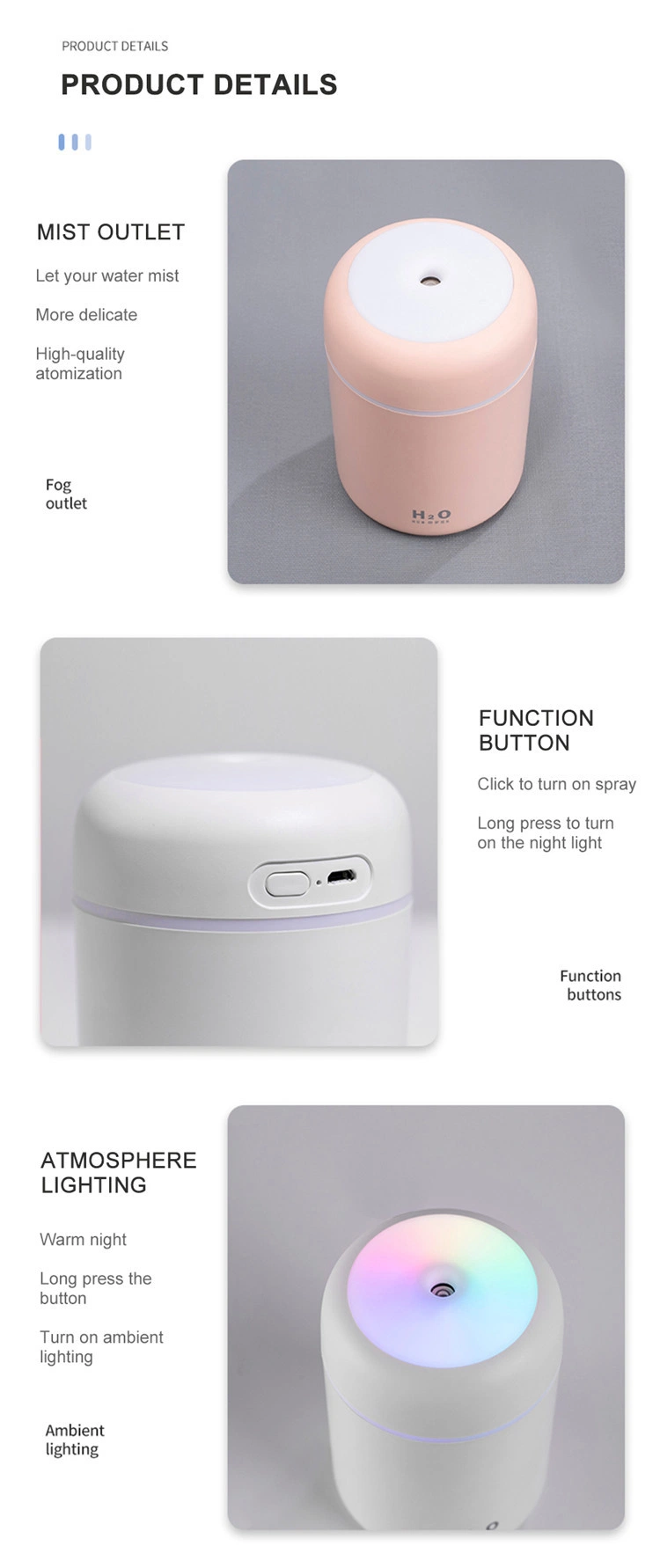 Colorful Portable 300ml H2O Humidifier Scent H20 Fragrance Aromatherapy Aroma Diffuser Electric Car Essential Oil Diffuser Machine