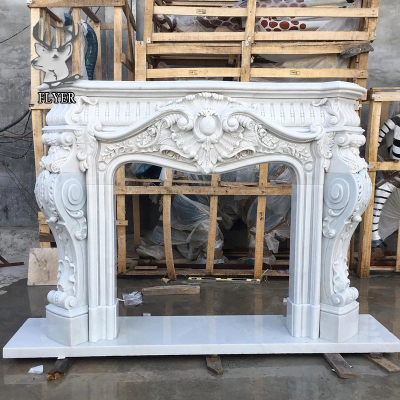 Home Decoration Customized Solid Natural Marble Fireplace Mantel with Flower Carvings